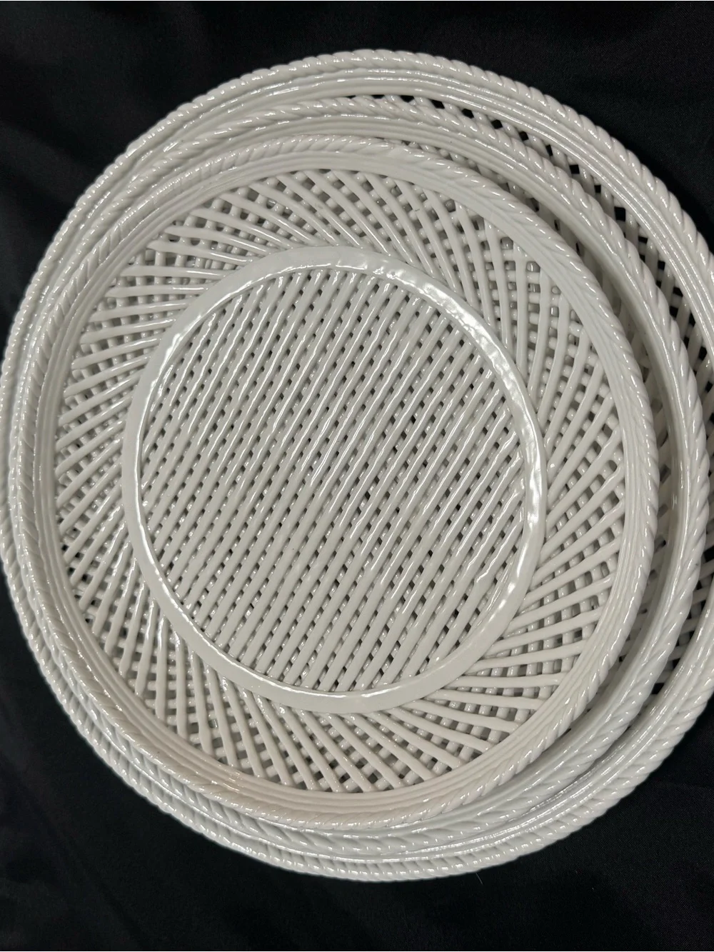 White Woven Porcelain Plates Set of 3 - Home Dining